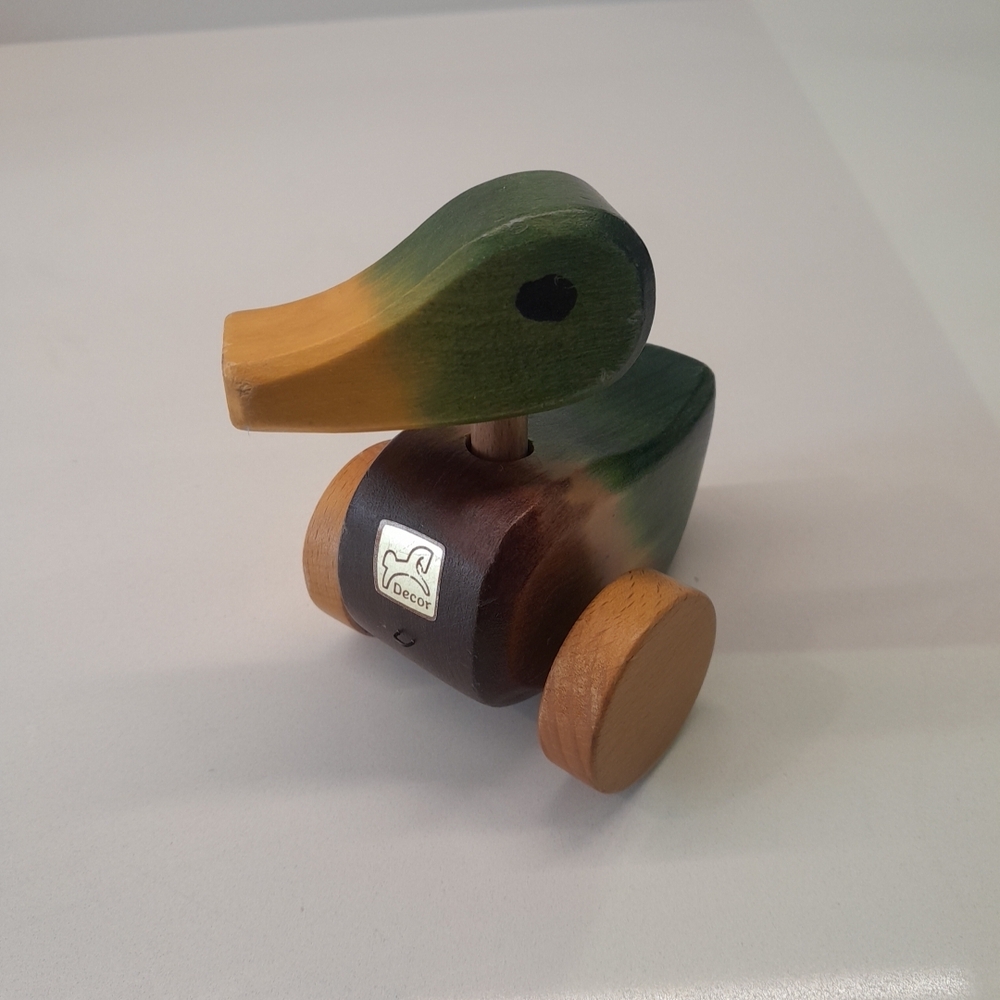 Classic Wooden Duck Toy - Green and Brown